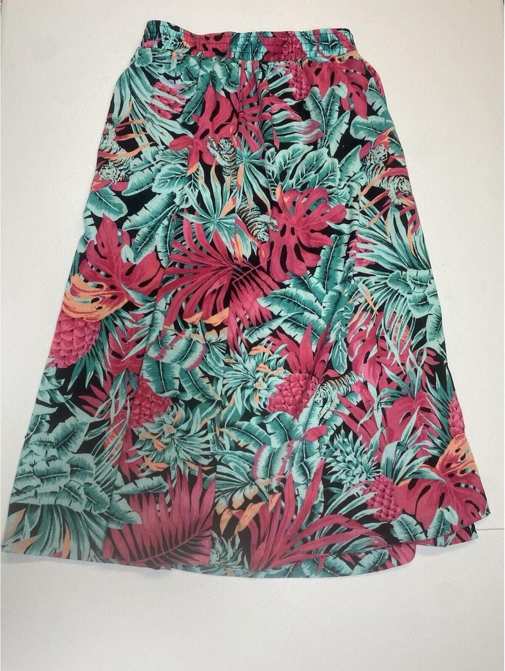 Vintage Joanna Midi Skirt Floral A-Line M USA Made 1980s 1990s Tropical Hawaiian